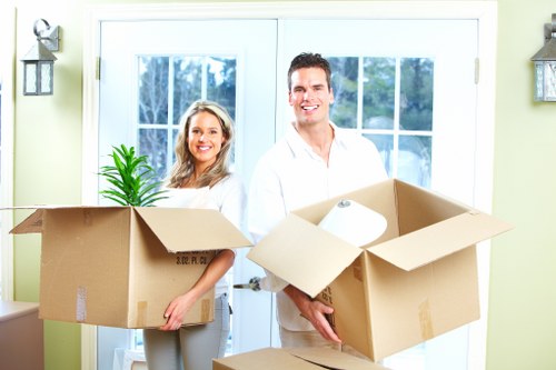 Packed office items ready for transport during a Bayswater commercial relocation